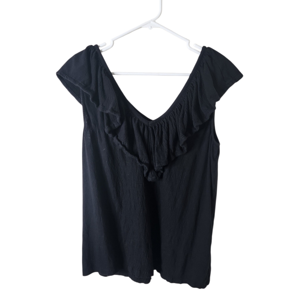 Loft Crinkle Ruffled V Neck Top